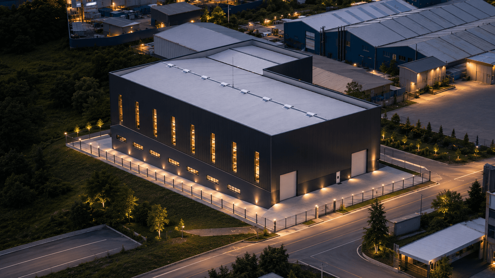 Astaş İnşaat Gebze Pelitli fabrika ve depo projesinin havadan genel görünümü