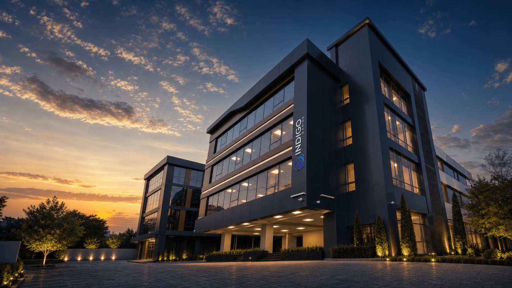 Astaş İnşaat Indigo Plaza kurumsal ofis binasının zemin kat ve giriş cephesi